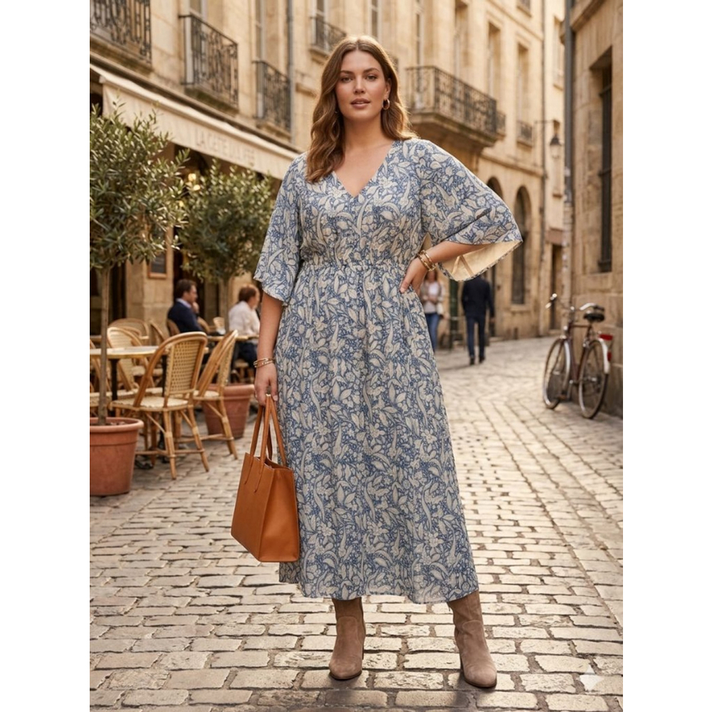 Women's Lane Bryant Plus 18/20 Blue & White Floral Maxi Dress
